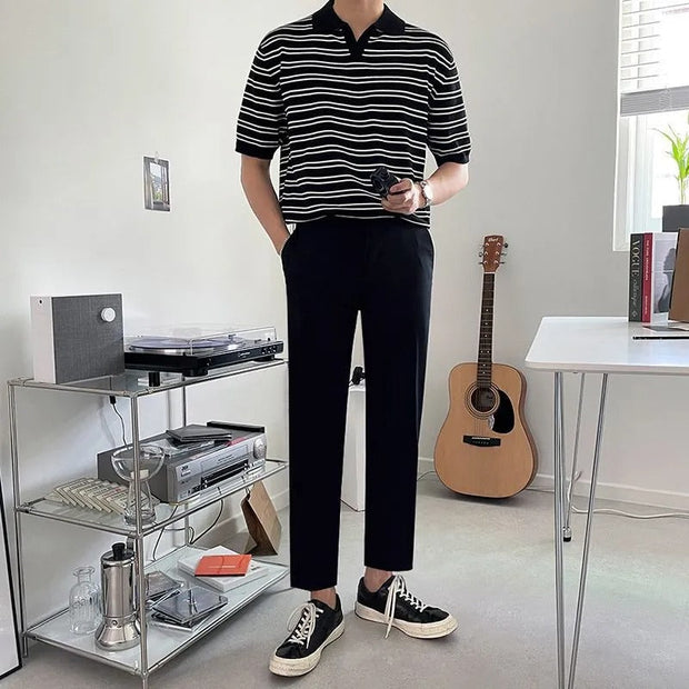 Polo para hombre de algodón rayado estilo casual relajado - Mateo
