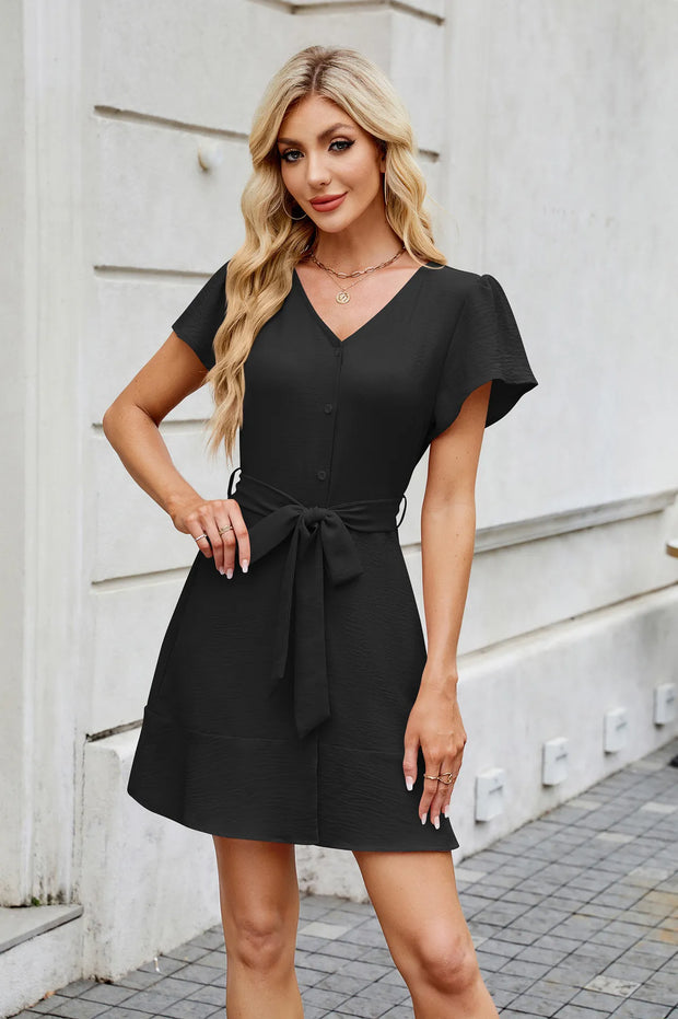 Jane - Vestido de color sólido con cuello en V