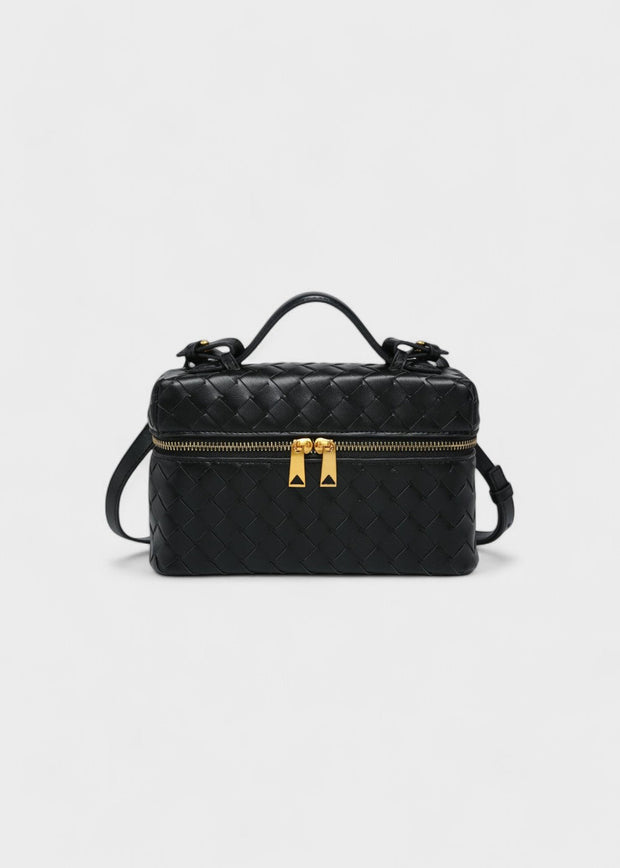 Bolso mujer trenzado negro estructura rígida cremalleras doradas - Valeska