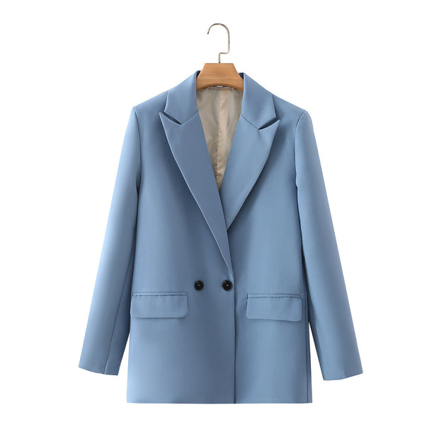 Blazer cruzada mujer corte recto solapas de pico - Greta