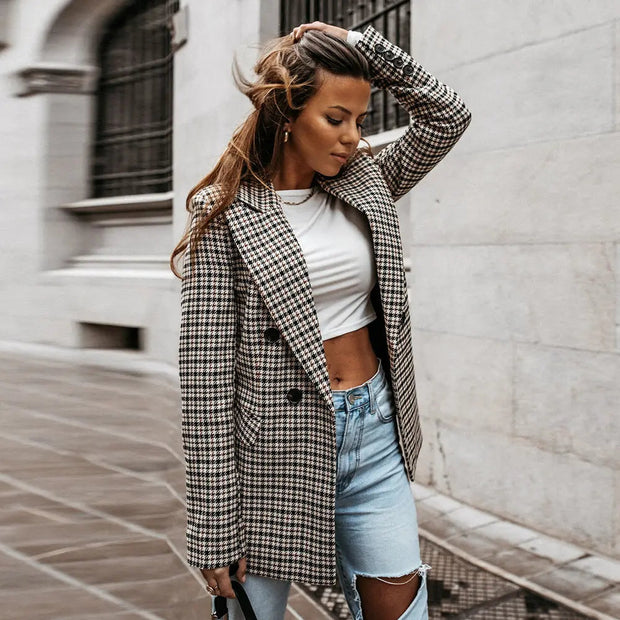 Blazer mujer cuadros doble botonadura solapas - Karina