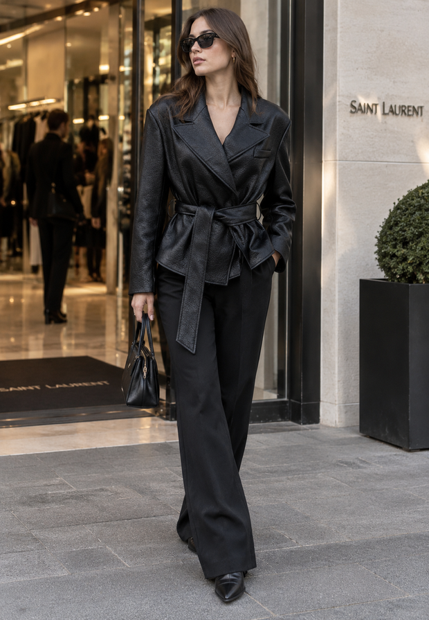 Blazer mujer efecto piel cinturón lazada - Elowen