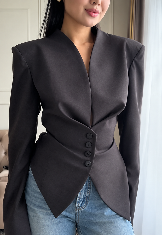 Blazer mujer entallado asimétrico hombreras botones - Marlies