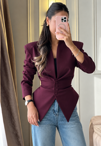 Blazer mujer entallado asimétrico hombreras botones - Marlies