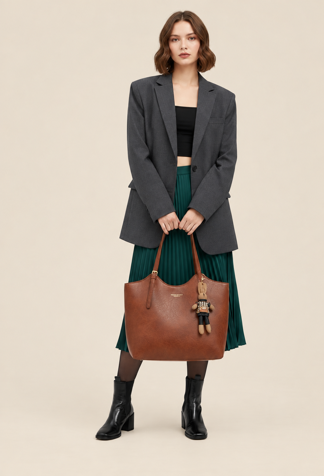Bolso shopper mujer piel vegana con colgante
