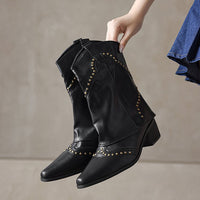 Botas cowboy mujer caña media tachas tacón bloque - Maura