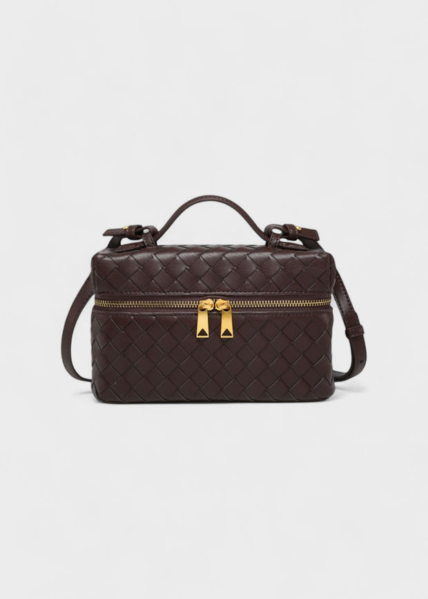 Bolso mujer trenzado negro estructura rígida cremalleras doradas - Valeska