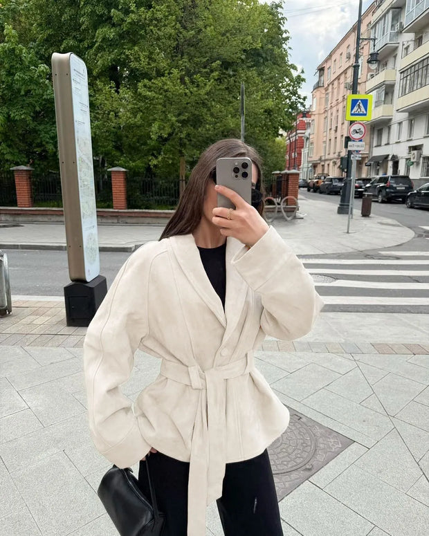 Chaqueta retro de ante de manga larga - Valentina