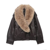 Chaqueta mujer efecto piel cuello amplio de pelo - Nymera