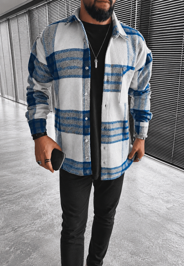 Camisa hombre cuadros grandes manga larga bolsillo de pecho - Tristán