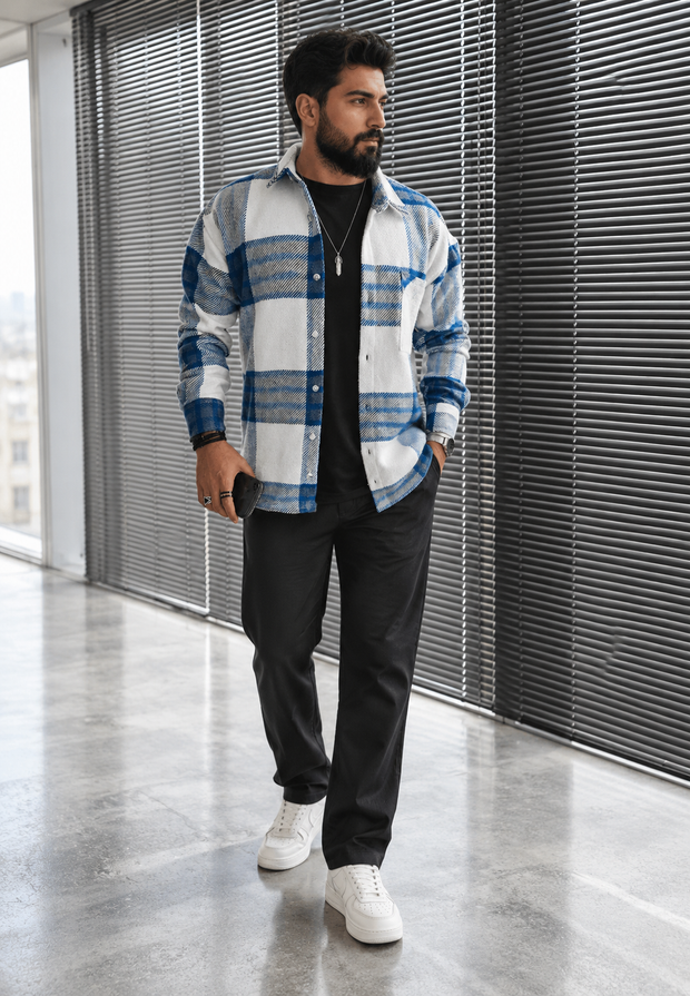Camisa hombre cuadros grandes manga larga bolsillo de pecho - Tristán