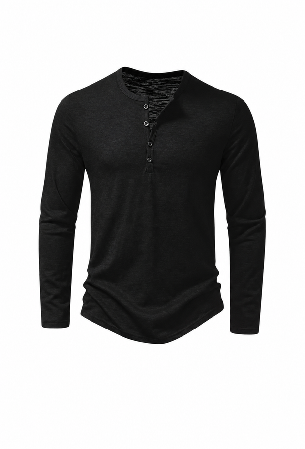 Camiseta hombre manga larga cuello panadero jaspeada - Bastian