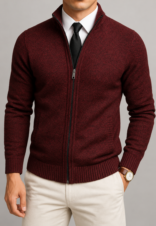Cárdigan hombre cremallera completa cuello alto punto texturizado - Dorian