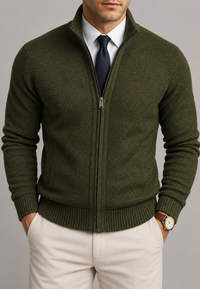 Cárdigan hombre cremallera completa cuello alto punto texturizado - Dorian