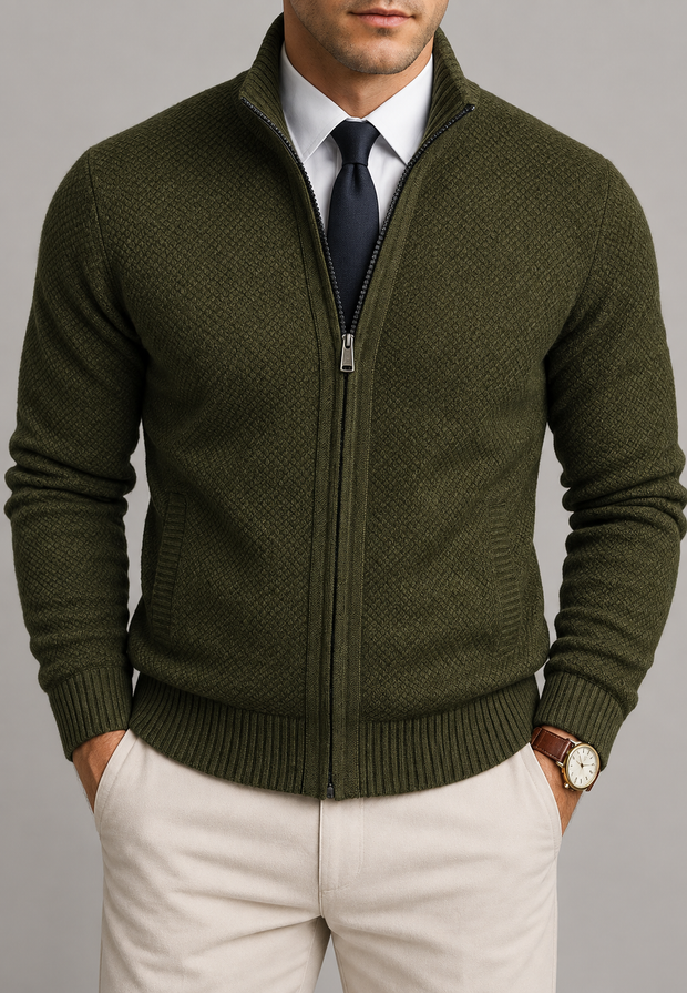 Cárdigan hombre cremallera completa cuello alto punto texturizado - Dorian