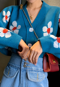 Cárdigan mujer estampado floral cuello pico - Santera