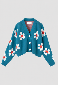 Cárdigan mujer estampado floral cuello pico - Santera