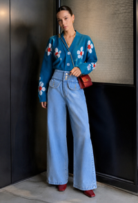 Cárdigan mujer estampado floral cuello pico - Santera