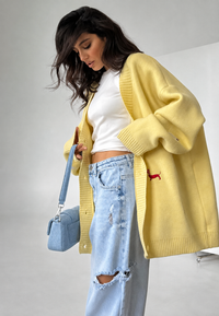 Cárdigan mujer oversize cuello pico botones motivos perro salchicha - Marlis