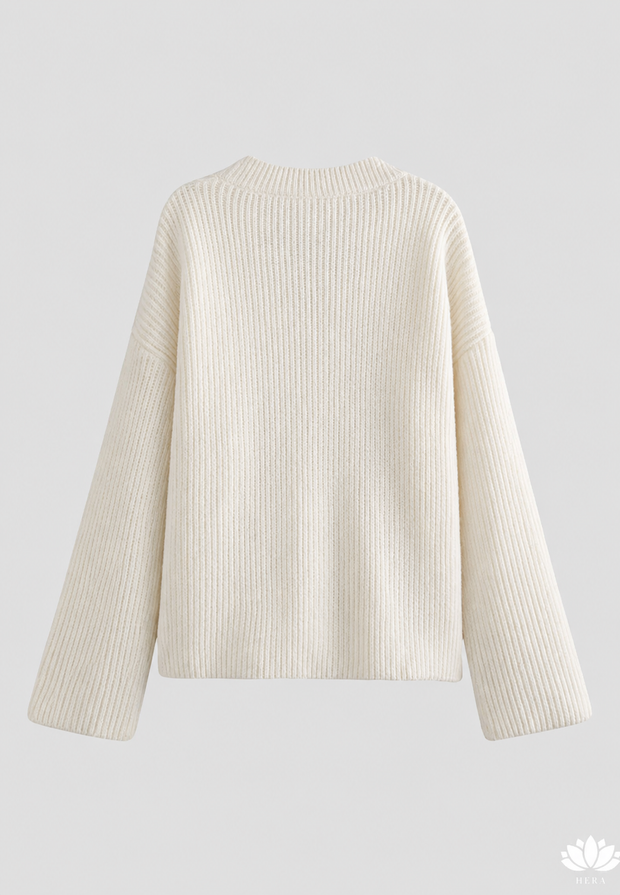 Cárdigan mujer oversize punto grueso cuello pico botones - Eilika