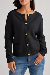 Cárdigan mujer punto cuello redondo botones bolsillos - Sorelia