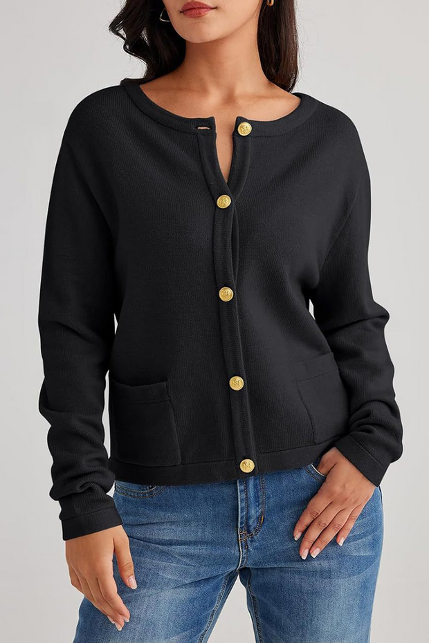 Cárdigan mujer punto cuello redondo botones bolsillos - Sorelia