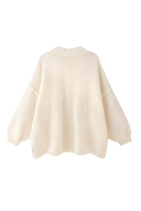 Cárdigan oversize punto grueso cuello alto botones metálicos - Koranna