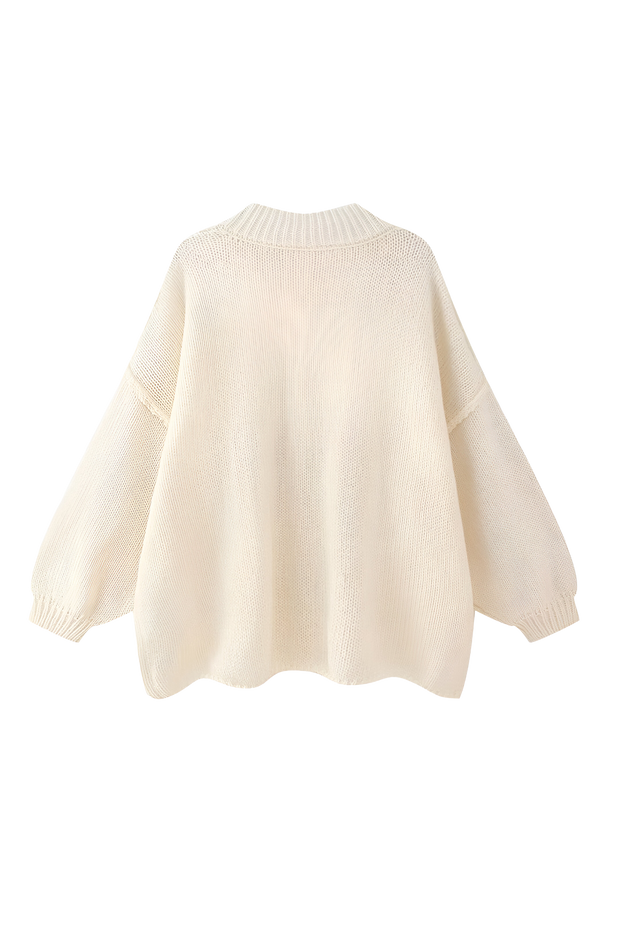 Cárdigan oversize punto grueso cuello alto botones metálicos - Koranna
