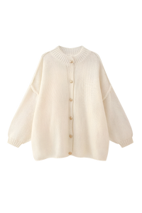 Cárdigan oversize punto grueso cuello alto botones metálicos - Koranna