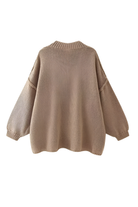 Cárdigan oversize punto grueso cuello alto botones metálicos - Koranna