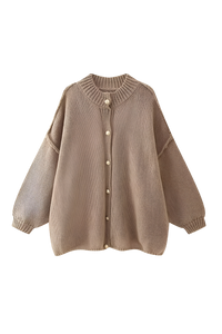Cárdigan oversize punto grueso cuello alto botones metálicos - Koranna