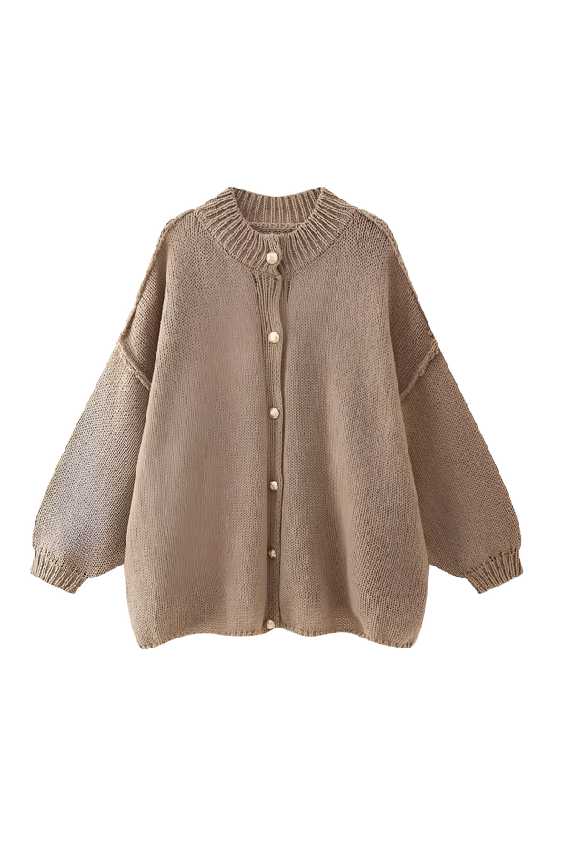 Cárdigan oversize punto grueso cuello alto botones metálicos - Koranna