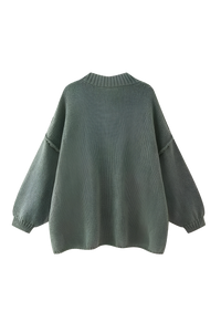 Cárdigan oversize punto grueso cuello alto botones metálicos - Koranna