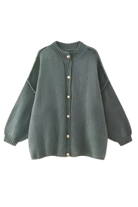 Cárdigan oversize punto grueso cuello alto botones metálicos - Koranna