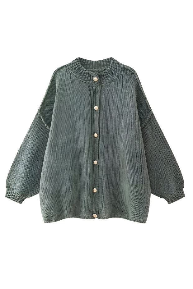 Cárdigan oversize punto grueso cuello alto botones metálicos - Koranna