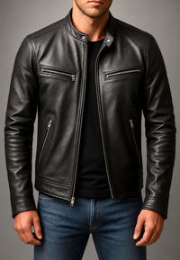 Cazadora biker hombre efecto piel cuello mao cuatro bolsillos cremallera - Kaelor