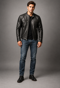 Cazadora biker hombre efecto piel cuello mao cuatro bolsillos cremallera - Kaelor