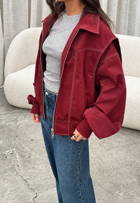 Cazadora bomber mujer oversize cremallera cuello camisero - Norelle