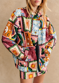 Cazadora mujer acolchada patchwork celestial cuello alto - Jasmina