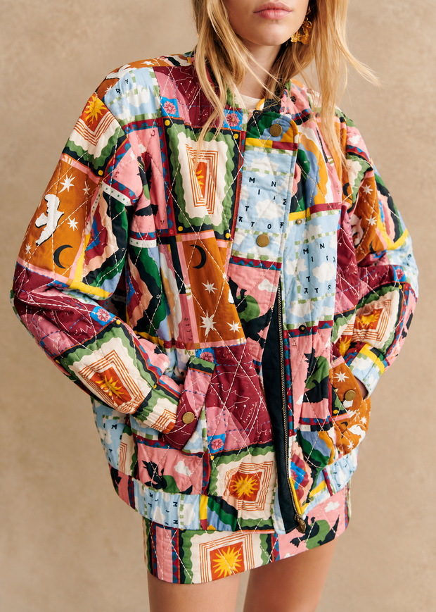 Cazadora mujer acolchada patchwork celestial cuello alto - Jasmina