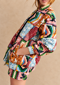 Cazadora mujer acolchada patchwork celestial cuello alto - Jasmina