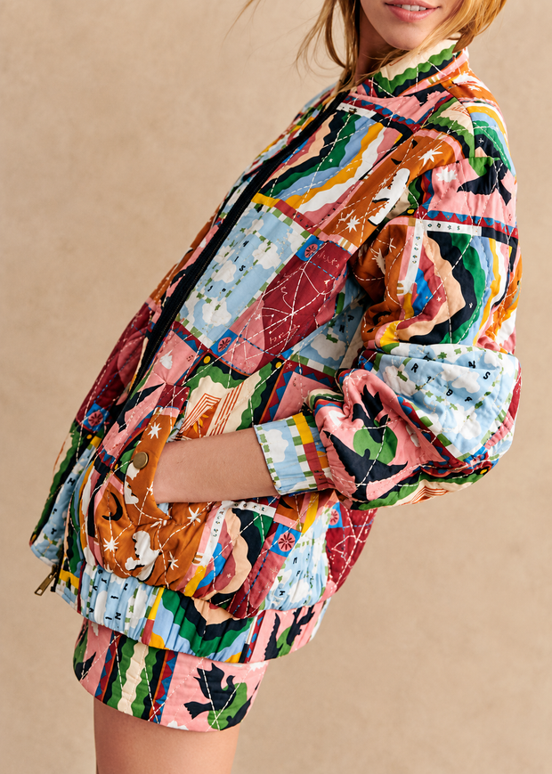Cazadora mujer acolchada patchwork celestial cuello alto - Jasmina
