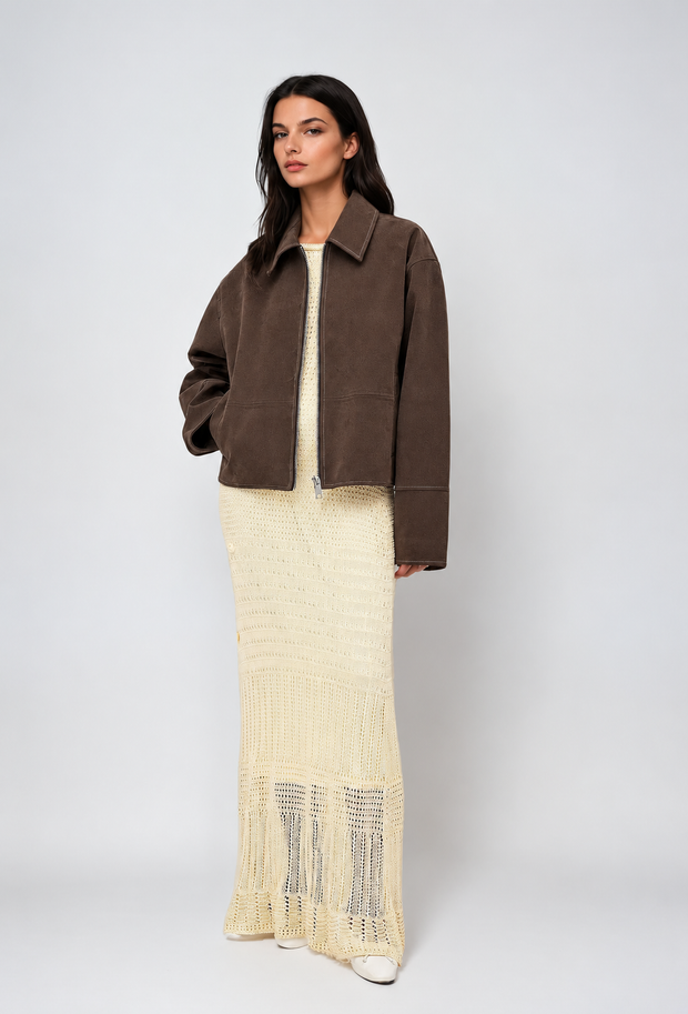 Cazadora mujer efecto ante corte recto cremallera - Hedvika