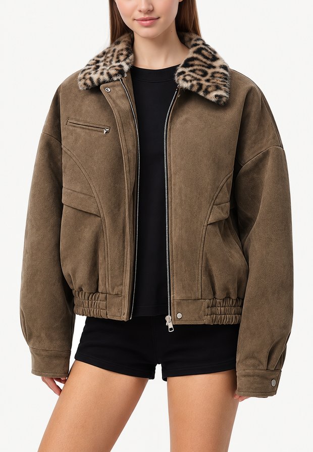 Cazadora mujer efecto ante cuello efecto pelo animal print - Sabela