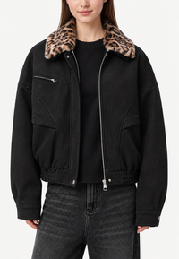Cazadora mujer efecto ante cuello efecto pelo animal print - Sabela