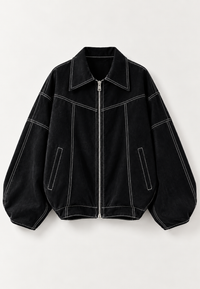 Cazadora mujer oversize efecto ante pespuntes contraste - Vela