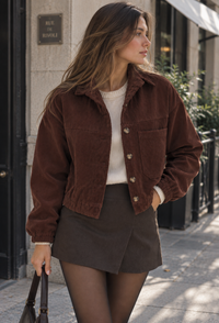 Cazadora pana mujer corta cuello camisero bolsillo parche - Anouk