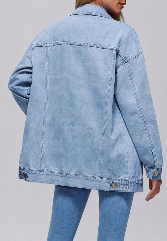 Cazadora vaquera mujer oversize larga bolsillos de solapa - Eira