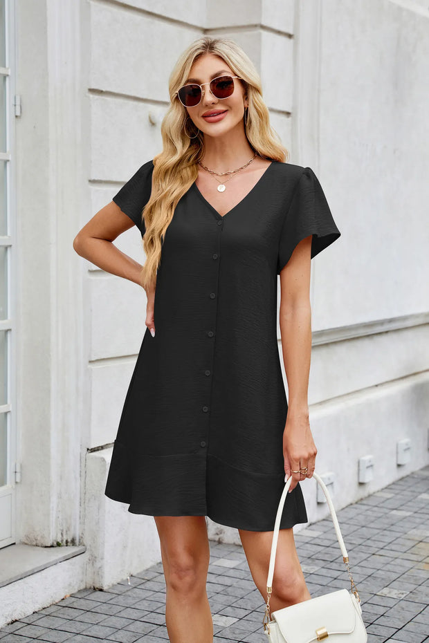 Jane - Vestido de color sólido con cuello en V