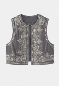 Chaleco mujer terciopelo bordado floral - Celina